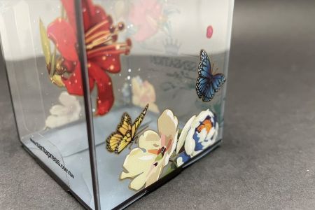Boîte en plastique avec un beau design de fleurs et de papillons