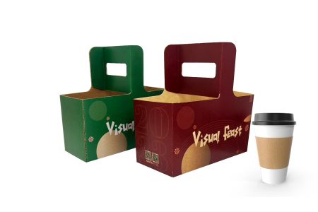 Személyre szabott Kraft papír pohártartó fogantyúval - Személyre szabott Kraft papír pohártartó fogantyúval