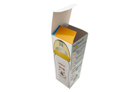 Caja de embalaje de papel de aluminio plateado para biberones - Panel superior abierto