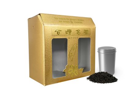 茶葉罐包裝金箔紙盒UV印刷 - 金鋁箔紙－糊底包裝盒正面照