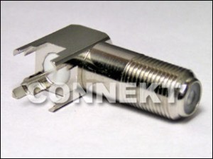 Conector F tipo bulkhead para montagem em P.C.B, ângulo reto - Conector F tipo bulkhead para montagem em PCB, ângulo reto
