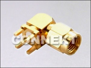 Connecteur SMA pour montage sur circuit imprimé (4 pattes), angle droit