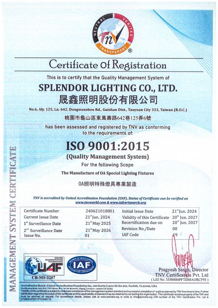 Splendor LightingFabricante de luminárias ISO9001:2015 OA