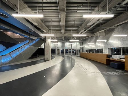 Splendor suspended waterproof linear lighting in hallways