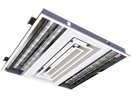 LED-Bürodeckeneinbauleuchte mit Luftschlitzen zur Luftrückführung - Blendarme LED-Bürodeckeneinbaubeleuchtung mit Luftschlitzen.
