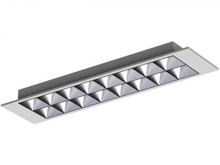 Blendarme, zweireihige LED-Deckeneinbau-Lamellenbeleuchtung aus Aluminium, 1' x 4'