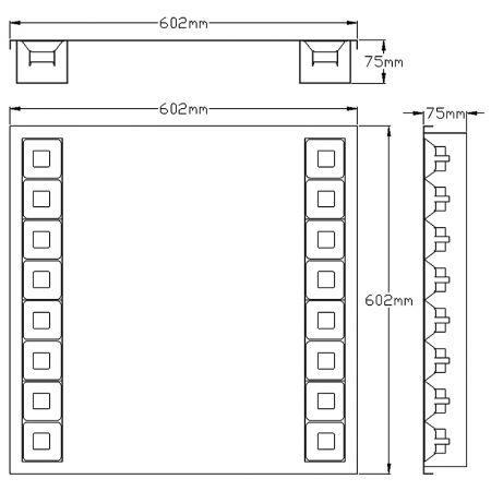 إضاءة سقف مربعة LED منخفضة الوهج UGR14 - أبعاد