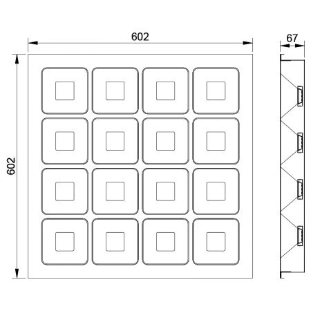 Dimension på 2x2 ultraeffektiv LED kommersiell takbelysning med lameller