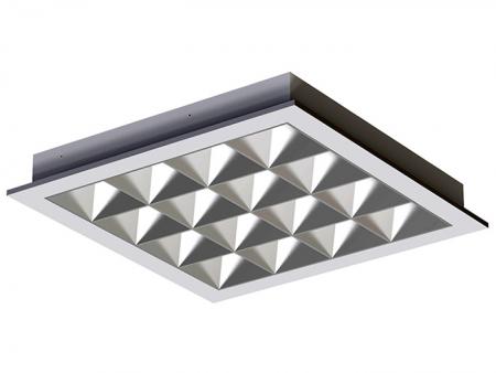 Mat aluminium inbouw LED-lamellenplafondverlichting met lage verblinding - Mat aluminium low-glare (UGR < 16,3) vierkante LED T-BAR-verlichting.