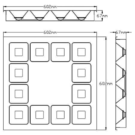 أبعاد إضاءة السقف LED عالية الكفاءة NM604-T3702