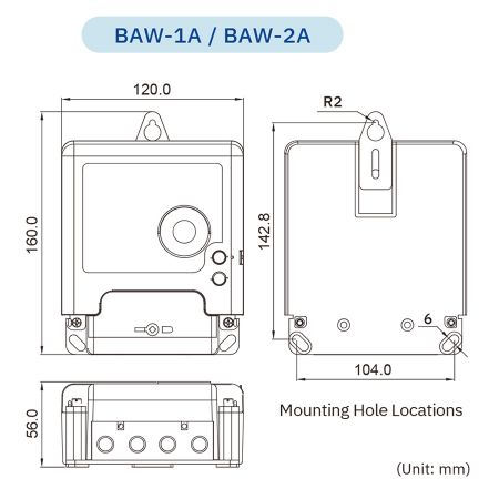Umrissabmessungen des Prepaid-Stromzählers BAW-1A oder BAW-2A