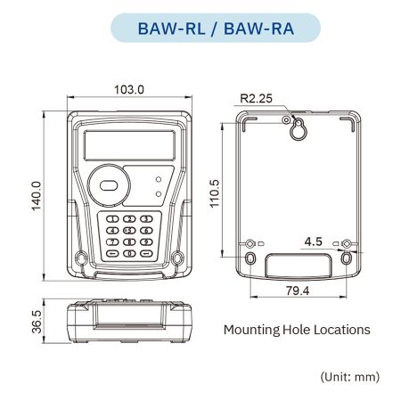 Umrissabmessungen des IC-Kartenlesers (BAW-RL) & Wertladegeräts (BAW-RA)