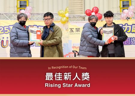 「最佳新人獎」由來自以下單位的同仁獲獎：中壢廠廠務一課及巧力電子處