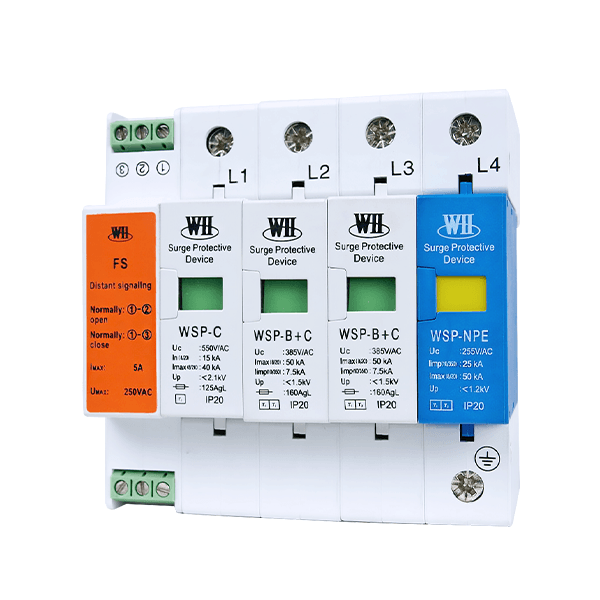 模塊組合型突波保護器搭配 NPE (等電位隔離保護器) 與 FS 監控裝置模塊