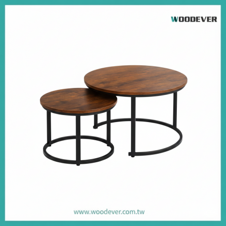 Industrial Nesting Coffee Table Set of 2 | Space-Saving Round Side Tables - Industrial Metal Workstation with Storage Shelves|Made in Vietnam|FSC/BSCI Certified|Professional Furniture Supplier