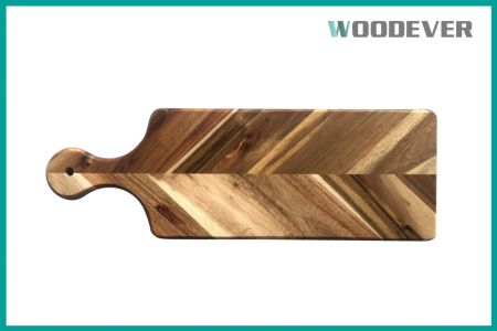 Decorative Charcuterie Serving Cutting Board With Inner Handle Custom Gift Acacia Wood Splicing Chopping Board Factory - This natural wood cutting board is crafted primarily from acacia wood, renowned for its exceptional hardness and durability.