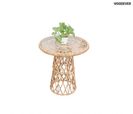 प्राकृतिक जल हायसिंथ गोल साइड टेबल ग्लास टॉप के साथ |WOODEVER टिकाऊ कस्टमाइज़ेबल फर्नीचर - ईको-फ्रेंडली हैंडमेड एक्सेंट टेबल लिविंग रूम के लिए – OEM/ODM वियतनाम निर्माता