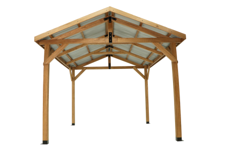 10x10 Paulownia BBQ-Pavillon mit Stahldach Wetterbeständiger Pavillon - Massiver Holzpergolaständer mit Sonnenschutzdach aus Eisenblech