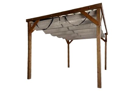 10 x 10 Ogrodowa altanka z paulowni z rozsuwanym przesuwnym daszkiem falistym - Rozsuwany dach słoneczny z solidnym drewnianym stojakiem altanki