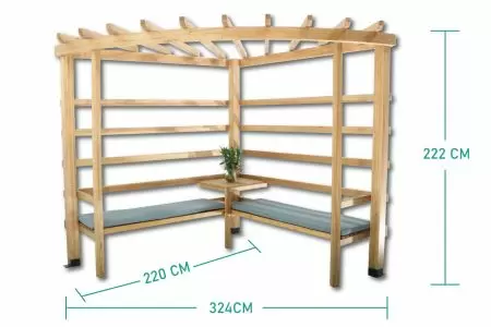 Dimensions of the outdoor pergola assembled with wooden slats.