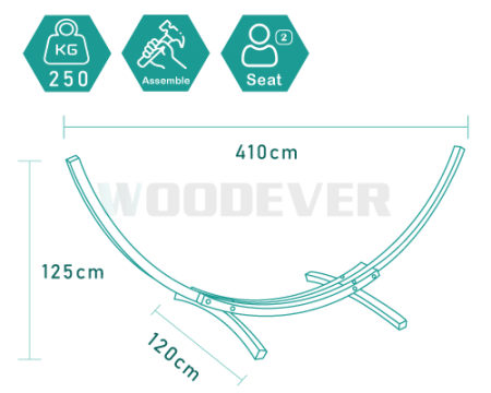 WOODEVER Möbelhersteller's Outdoor-Massivholz-Hängemattenbügel Artspezifikation Konstruktionszeichnung.