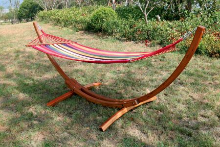 Backyard Treeless Wooden Heavy Duty Hammock Stand With Stainless Hooks - Curved hammock stand set