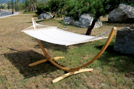 Hammock och ställ set - Utomhus naturlig massiv trä hammock och ram