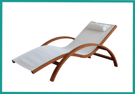 Chaise longue en bois massif certifié FSC avec tissu polyester personnalisé pour une utilisation intérieure et extérieure - Chaise longue en bois massif unique d'extérieur avec accoudoirs