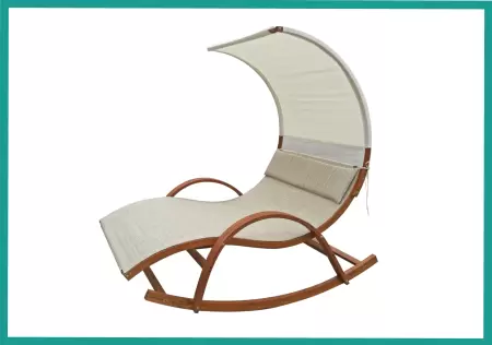 Double Wooden Lounge Chair with Sunshade Two person C curve