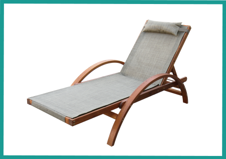 Chaise longue d'extérieur 100% bois massif avec dossier de chaise longue multifonctionnel réglable imperméable - Tissu en coton polyester avec chaise longue d'extérieur en bois massif
