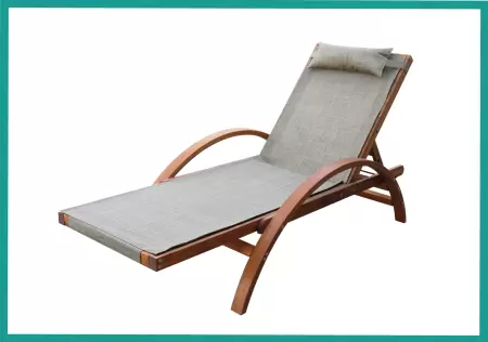 Outdoor Patio 100% Solid Wood Lounger with Single Waterproof Adjustable Multifunction Lounge Chair Backrest - Polyester cotton fabric with solid wood outdoor reclining chair