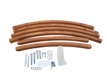 Carte de toutes les pièces du cadre de hamac en bois courbé extérieur fourni par le fabricant du cadre de hamac en bois massif WOODEVER.