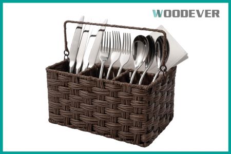 Organizador de talheres de vime com 3 compartimentos - Fornecedor de caddy de utensílios de prata. - Caddy de utensílios dividido de vime ecológico feito à mão - fábrica de presentes personalizados.