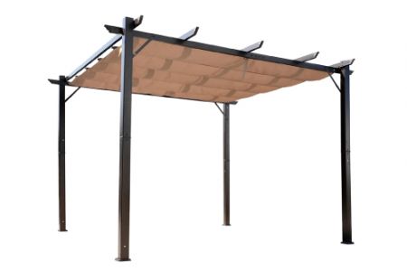 11x11 Stahl-Pergola-Rahmen mit austauschbarem ausziehbarem Blendschutzunterstand - WOODEVER Eisen-freistehende Pergola mit Sonnenschutz