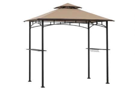 8x5 Outdoor Grill BBQ Steel Pergola With Double Tiered Roof And Shelves - Party barbecue outdoor event iron pergola