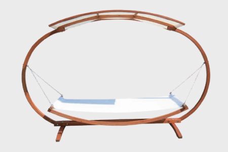 Letto a dondolo in legno massiccio ovale Cmfort doppio - Letto a dondolo in legno massiccio da esterno doppio