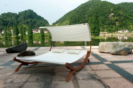 Two Person Solid Wood Swing Bed with Awning - solid wood double swing bed