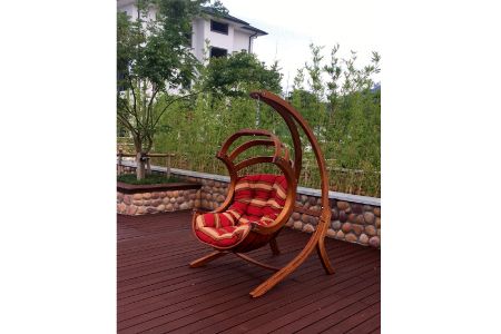 Cadeira de baloiço de ovo grande pendurada com suporte de madeira adequada para jardim e varanda (Capacidade 120 kg) - Suporte de cadeira de baloiço de ovo de madeira