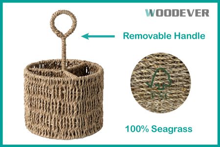 FSC certified eco-friendly seagrass woven basket with removable handle.