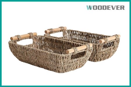 Keranjang anyaman rumput laut ramah lingkungan dapat disesuaikan dalam ukuran dan penampilan.