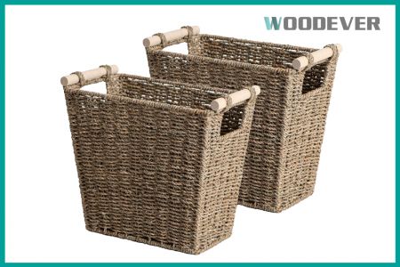 Vietnam Suplpier | Rectangular Seagrass Storage Baskets Handwoven Trash cants with Wood Handles Customized Gifts Factory - Woven trash can storage basket made of FSC certified Seagrass from Vietnam.