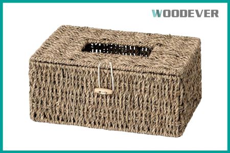Vietnam Suplpier ODM Seagrass Wicker Tissue Box Holder Cover Handicraft Supplier Handwoven Rectangular basket with Lid factory - The tissue box is crafted from FSC-certified natural seagrass sourced locally in Vietnam.