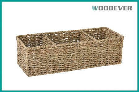 Vietnam Suplpier Seagrass Storage Basket Bulk Buy Cutlery Organizer Natural Woven Flatware With 3 Compartments OEM&ODM - Aesthetically pleasing and functional, WOODEVER's cutlery storage baskets are perfect for restaurants, cafes, hotels and high-end retail displays, as well as ideal for corporate gifts.