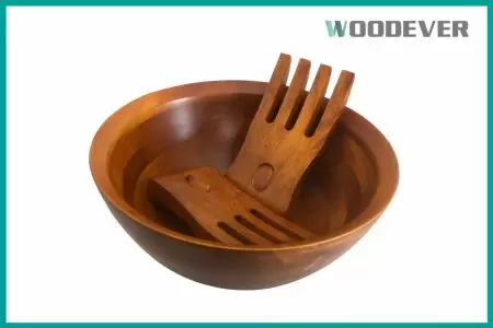 Rubber Wood Salad Bowl Set With Serving Forks Wholesaler Large Serving Bowl With Serving Utensils OEM&ODM - The Rubber wood Decorative Salad Bowl Set is crafted from premium natural rubber wood sourced in Vietnam, showcasing delicate, natural wood grain and a warm, smooth texture that combines functionality with elegance.