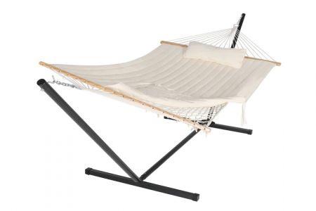 Double Quilted Fabric Hammock With Heavy Duty Steel Bracket Spreader Bars - DIY high quality metal manufacturing hammock stand