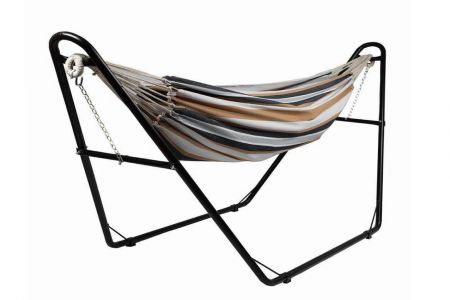 Support de hamac en métal portable pour le camping avec tissu de hamac en coton. - Support de hamac portable à haute charge stable pour les loisirs.
