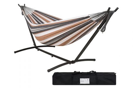 Steel Adjustable U-Shape Hammock Stand With Free Hanging Tree Canvas Hammock - WOODEVER Steel Hammock Stand for Folding and Storage
