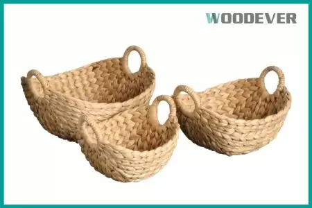 100% Water Hyacinth FSC Round Woven Basket Supplier in VietnamTrapezoid Decorative Baskets Versatility Custom Gift - WOODEVER’s Vietnam weaving factory presents the Water Hyacinth FSC-Certified Woven Storage Basket.