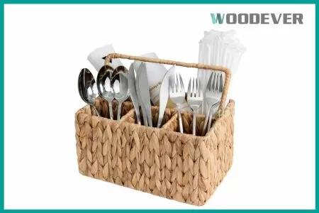 Furniture Manufacturers in Vietnam | FSC Water Hyacinth Utensils Organizer Custom Gift Wicker Cooking Storage Baskets with Handle Wholesaler - Each organizer is meticulously woven using FSC-certified water hyacinth fibers, crafted by skilled artisans employing a wide double-layer weaving technique.