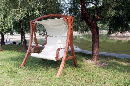 Porch Eucalyptus Swing 2 Seater Height Adjustable With Brackets And Canopy - Log Swing Seat with Armrests